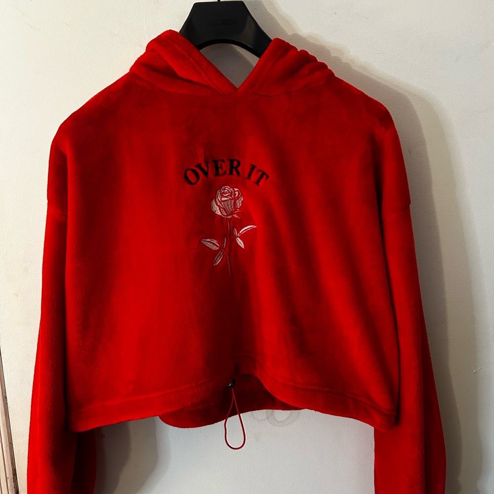 Over It Sweatshirt with Embroidered Rose